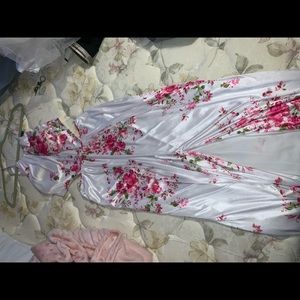 long silk prom dress. slit & cut outs on side